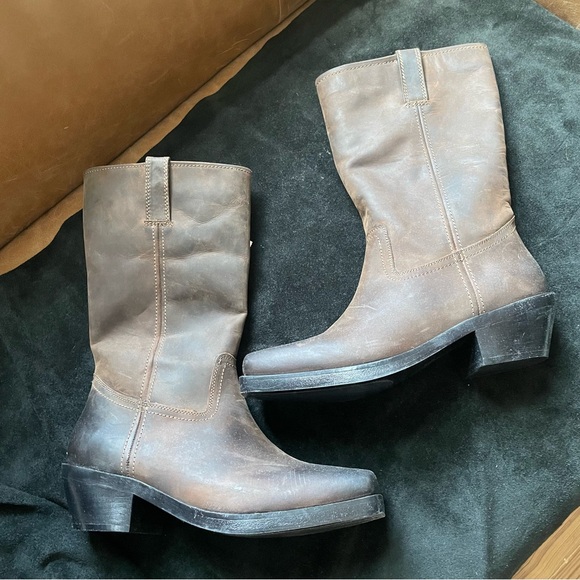 NWT Zara Leather biker boots distressed brown boho western grunge festival oiled - Picture 14 of 16